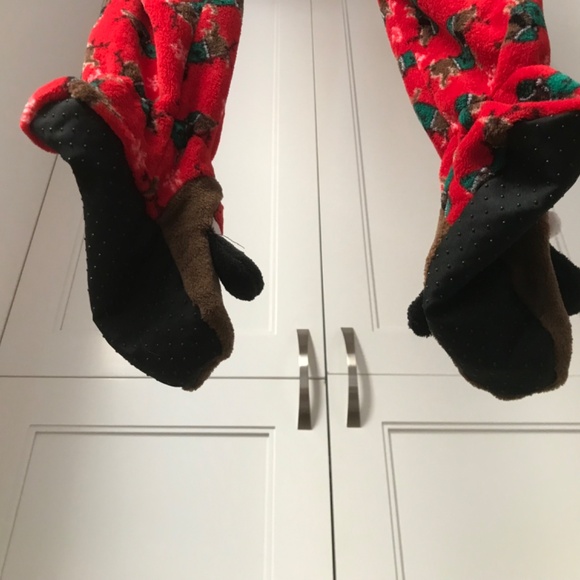 Dacshund Pajama PJ Lounge Pants with Dog Feet Women’s XL Festive Red Fleece - Picture 6 of 7